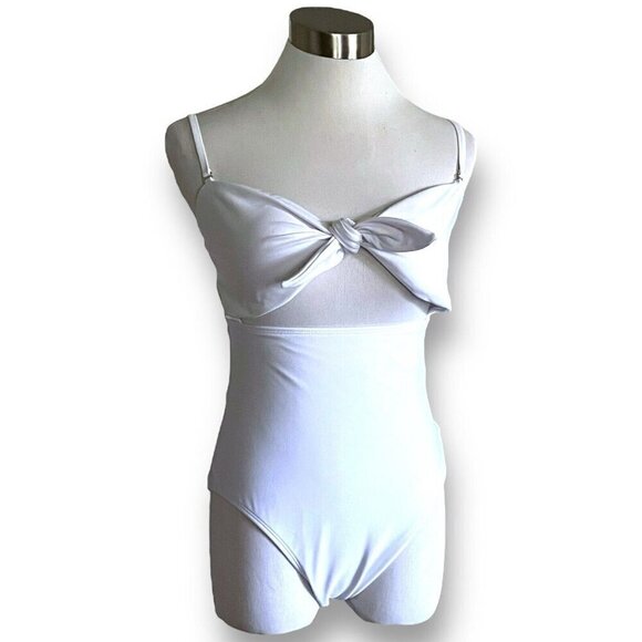 Aava Womens Valentina Swimsuit Sz Large White Front Tie One Piece Bandeau Beach - Picture 9 of 14